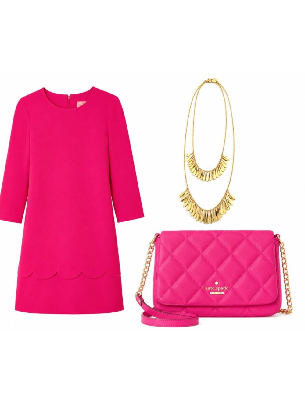 Kate Spade Pink Dress + Quilted Crossbody Bag + Gold Statement Necklace Bundle
